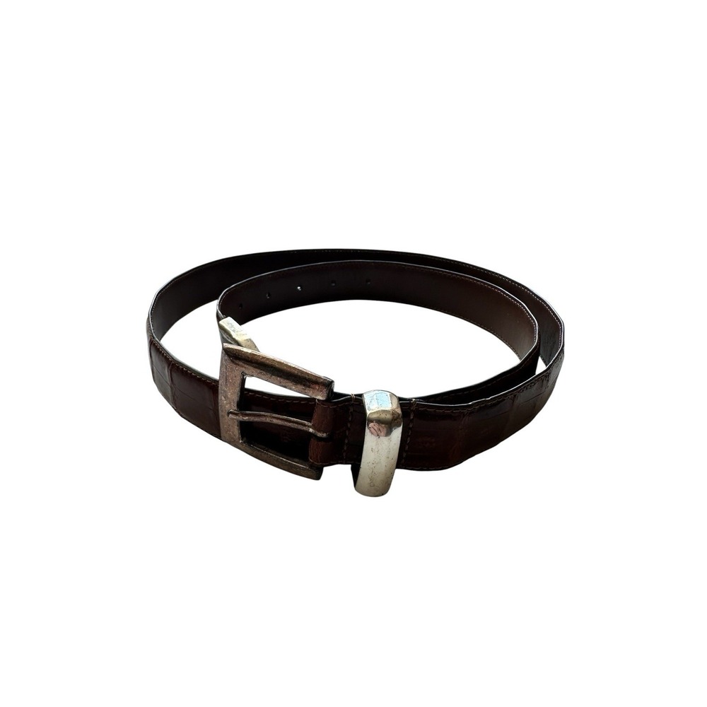 Bespoke Brown Genuine Crocodile Mens Metal Buckle Belt Size 40 Made in USA